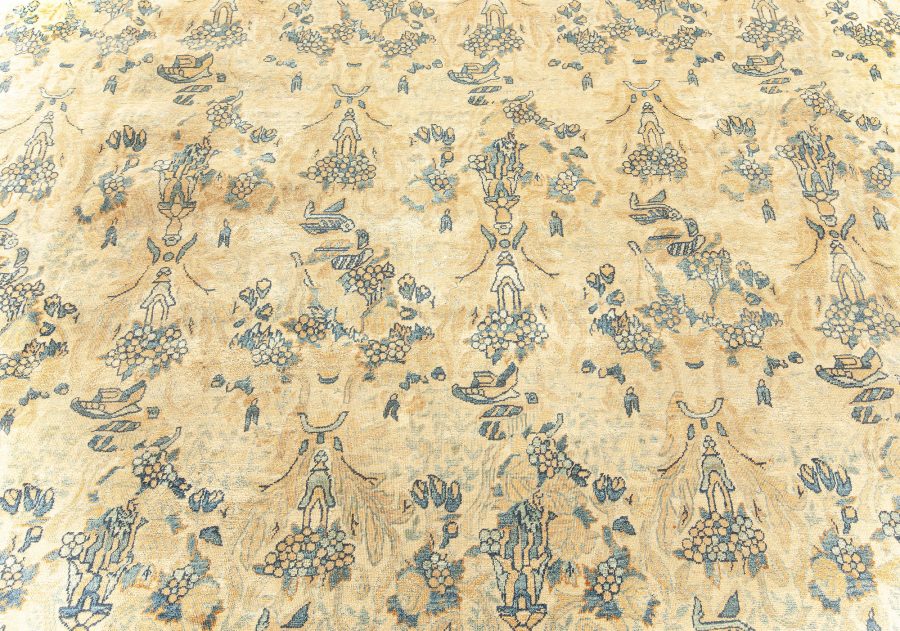 Fine Antique Persian Kirman Beige, Blue Handmade Wool Rug BB5928