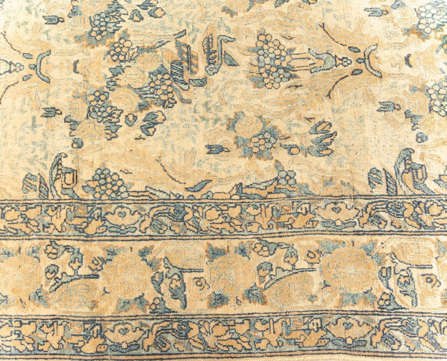 Fine Antique Persian Kirman Beige, Blue Handmade Wool Rug BB5928