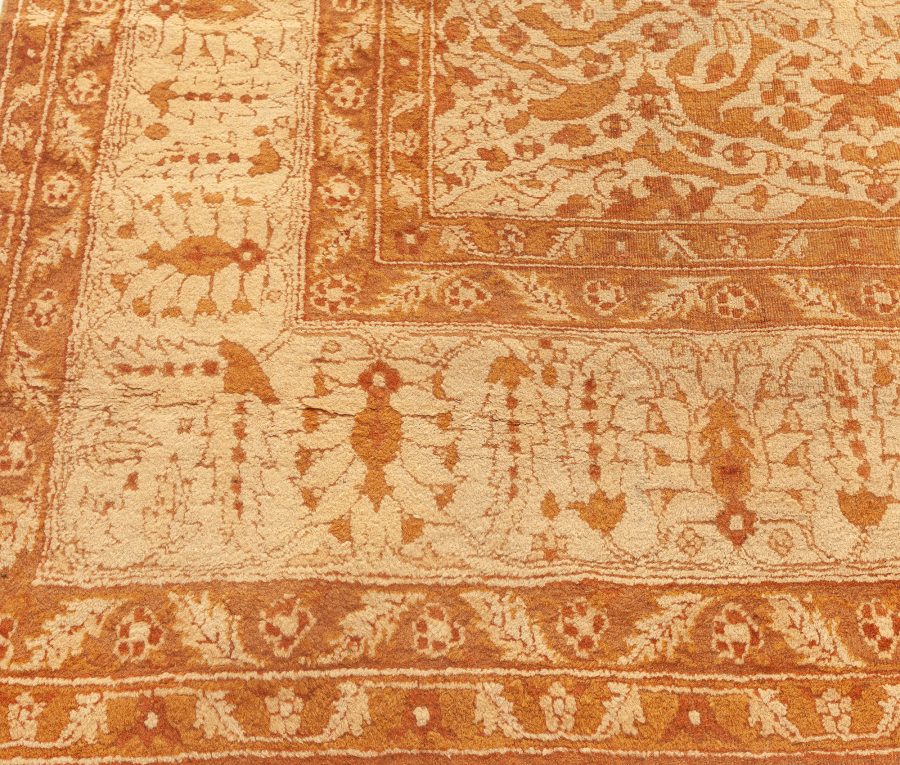 Fine Antique Indian Agra Brown and Beige Handmade Wool Rug BB5940
