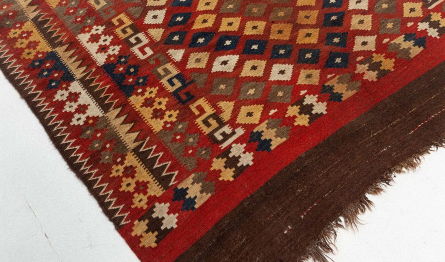 Vintage Bold, Yellow, Gray, Blue and Red Hand Knotted Wool Kilim Rug BB5943