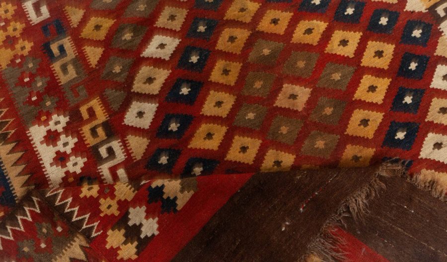 Vintage Bold, Yellow, Gray, Blue and Red Hand Knotted Wool Kilim Rug BB5943