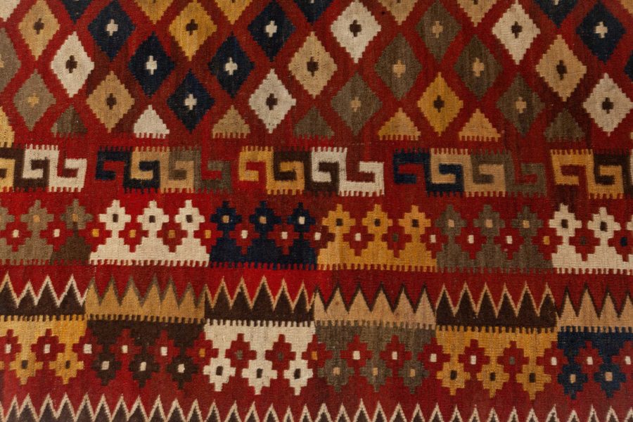 Vintage Bold, Yellow, Gray, Blue and Red Hand Knotted Wool Kilim Rug BB5943