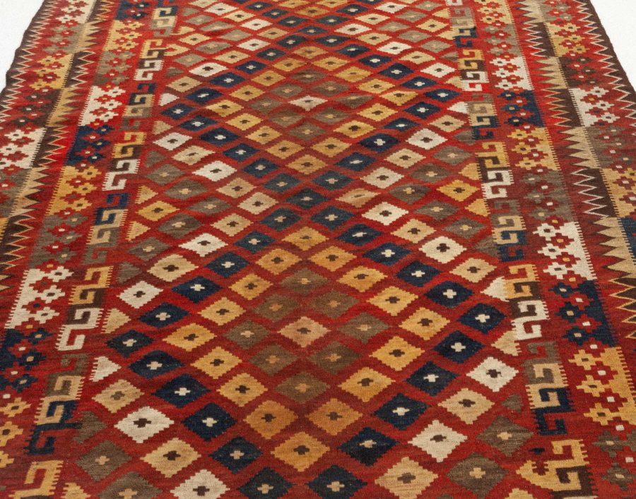 Vintage Bold, Yellow, Gray, Blue and Red Hand Knotted Wool Kilim Rug BB5943