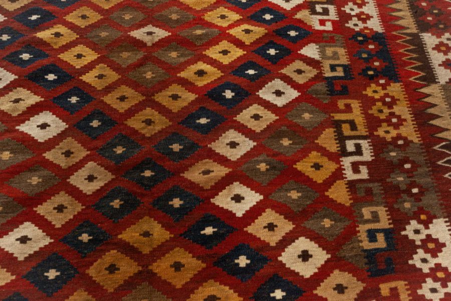 Vintage Bold, Yellow, Gray, Blue and Red Hand Knotted Wool Kilim Rug BB5943