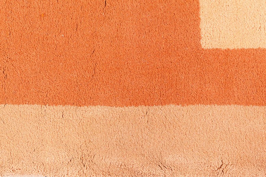 Authentic French Art Deco Orange Handmade Wool Rug BB5963