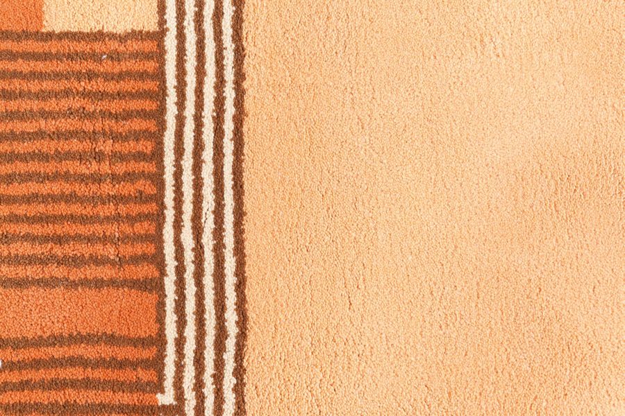 Authentic French Art Deco Orange Handmade Wool Rug BB5963