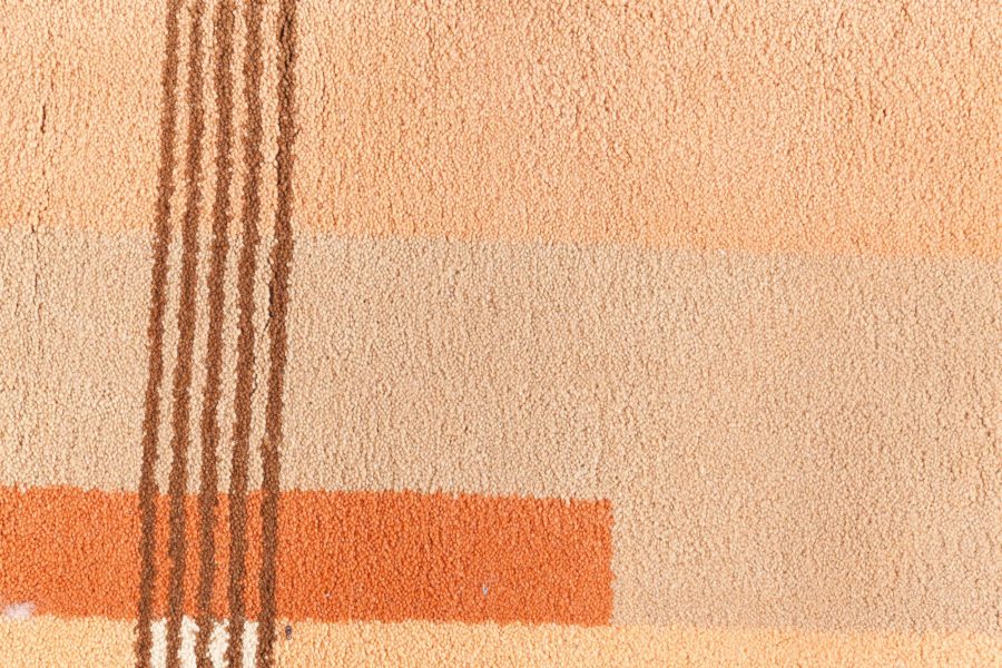 Authentic French Art Deco Orange Handmade Wool Rug BB5963