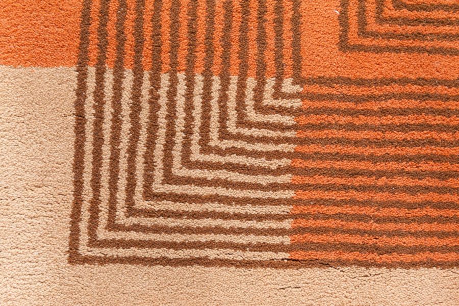 Authentic French Art Deco Orange Handmade Wool Rug BB5963