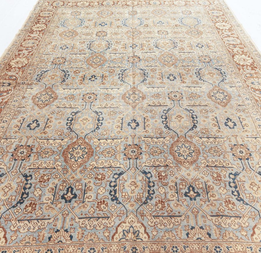 Authentic Early 20th Century Persian Tabriz Beige Brown Green Handmade Wool Rug BB5970