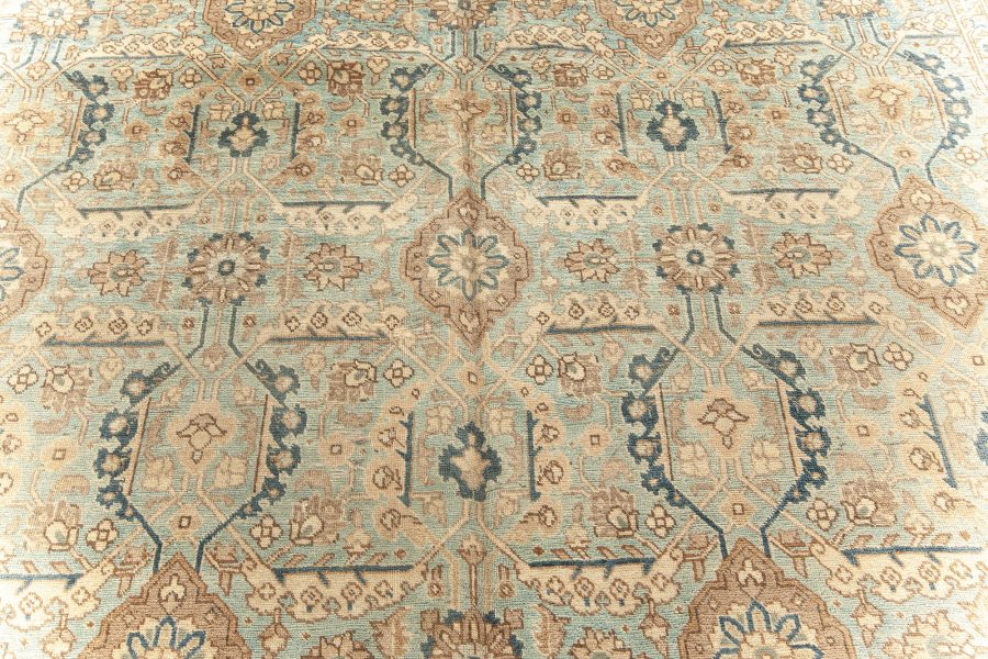 Authentic Early 20th Century Persian Tabriz Beige Brown Green Handmade Wool Rug BB5970