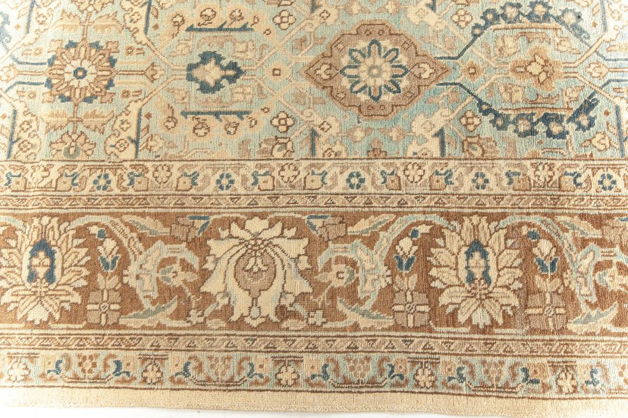 Authentic Early 20th Century Persian Tabriz Beige Brown Green Handmade Wool Rug BB5970