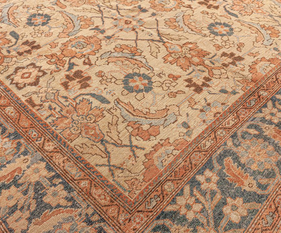 Neutral Beige Soft Blues and Pinks Antique Persian Malayer Rug BB5996