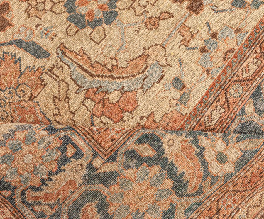 Neutral Beige Soft Blues and Pinks Antique Persian Malayer Rug BB5996
