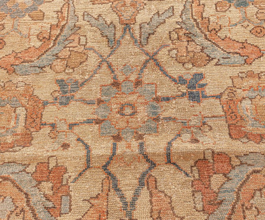 Neutral Beige Soft Blues and Pinks Antique Persian Malayer Rug BB5996