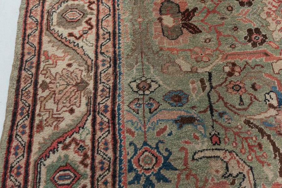 Antique Persian Sultanabad Mint Green, Red, Blue and Beige Handwoven Wool Rug BB6055