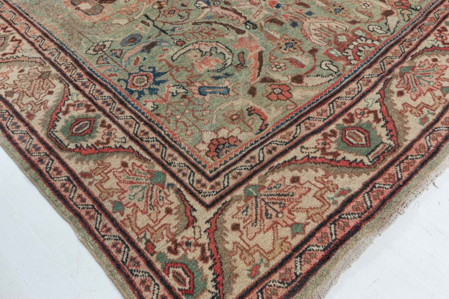 Antique Persian Sultanabad Mint Green, Red, Blue and Beige Handwoven Wool Rug BB6055
