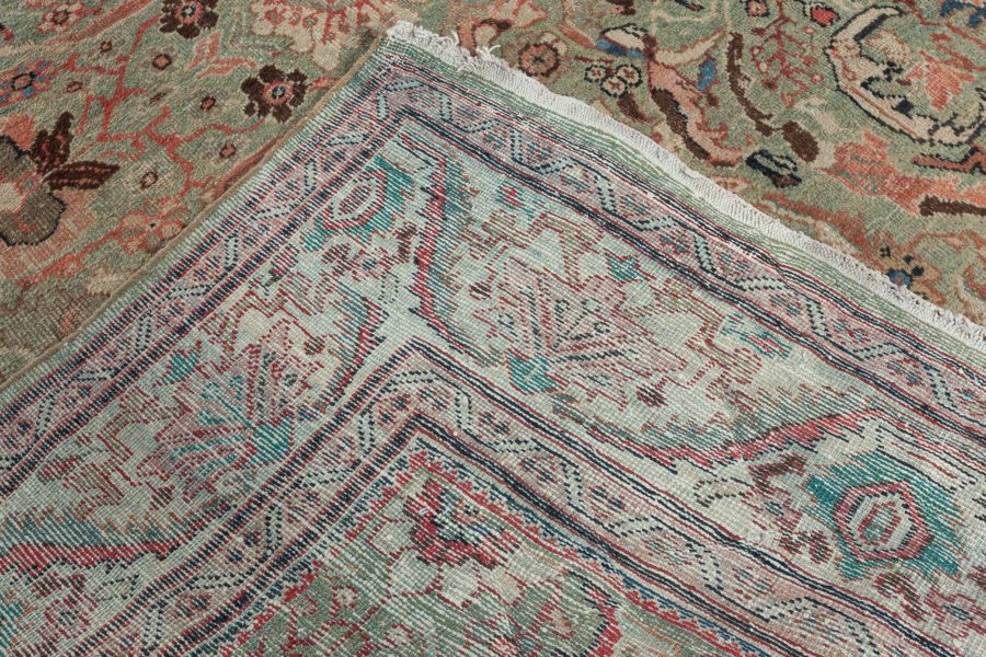 Antique Persian Sultanabad Mint Green, Red, Blue and Beige Handwoven Wool Rug BB6055