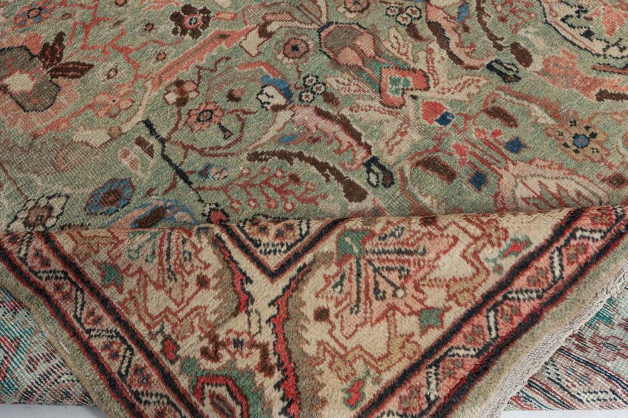 Antique Persian Sultanabad Mint Green, Red, Blue and Beige Handwoven Wool Rug BB6055