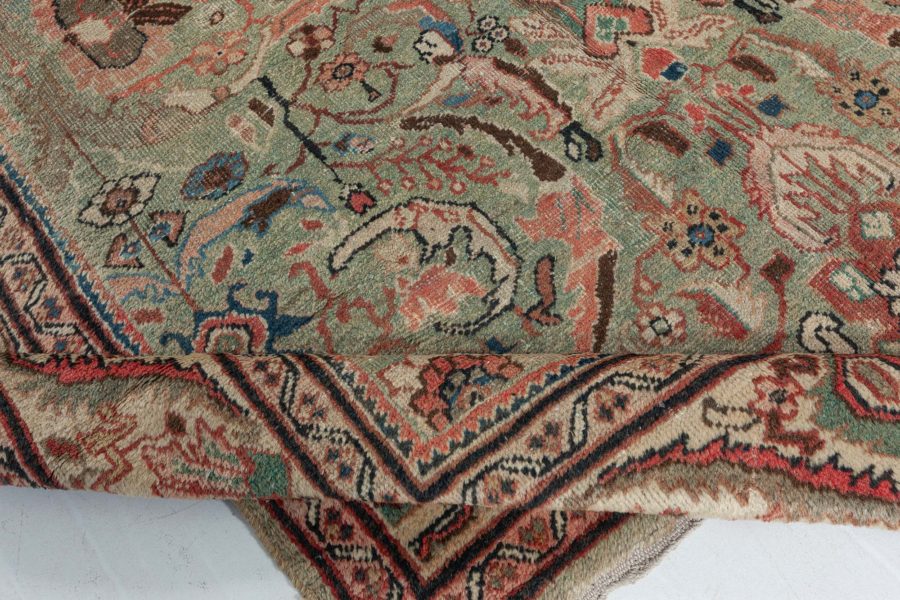 Antique Persian Sultanabad Mint Green, Red, Blue and Beige Handwoven Wool Rug BB6055