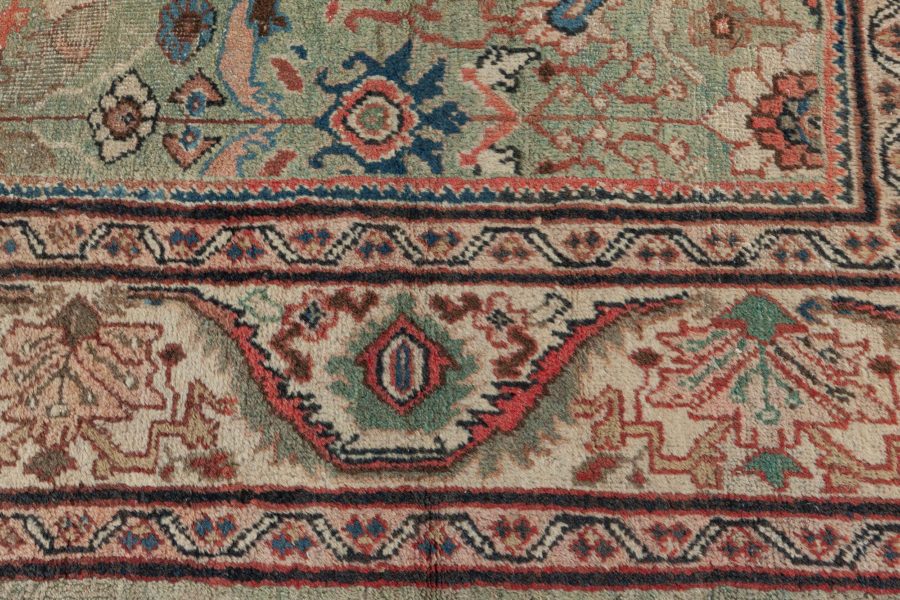 Antique Persian Sultanabad Mint Green, Red, Blue and Beige Handwoven Wool Rug BB6055