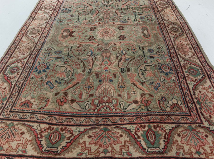 Antique Persian Sultanabad Mint Green, Red, Blue and Beige Handwoven Wool Rug BB6055