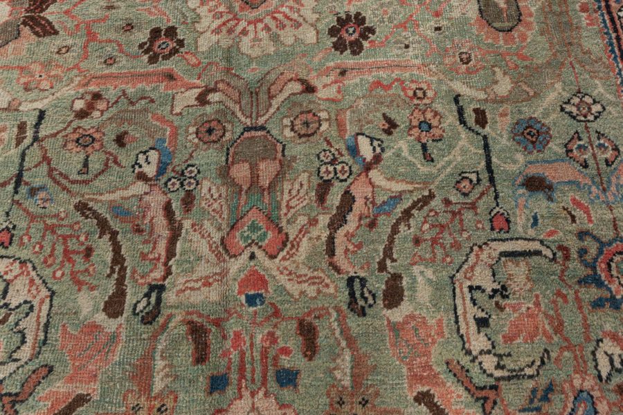 Antique Persian Sultanabad Mint Green, Red, Blue and Beige Handwoven Wool Rug BB6055