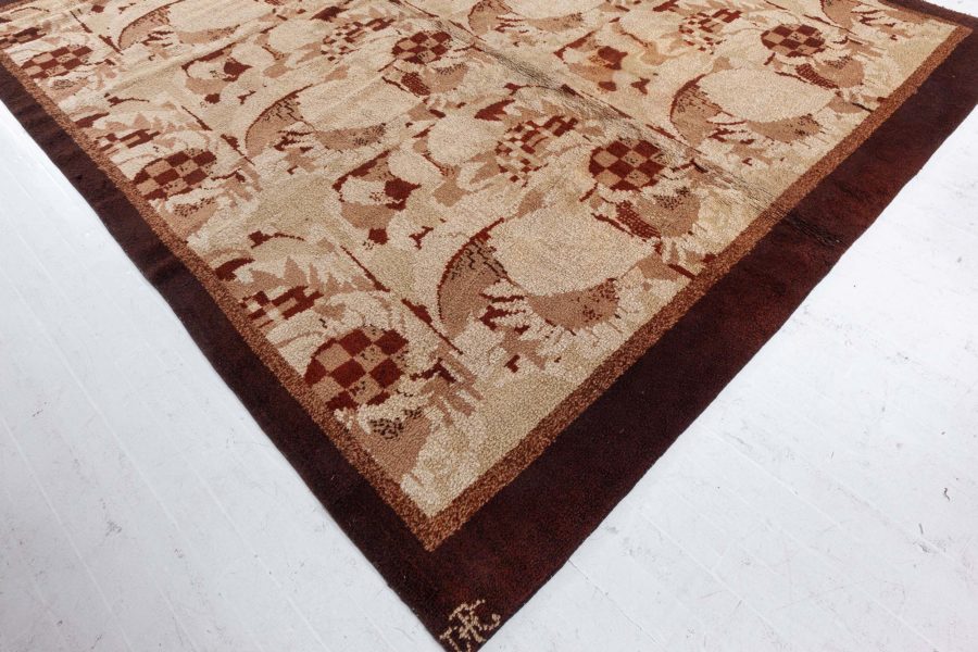 Mid-20th century French Bold Art Deco Beige, Brown Wool Rug by Noel Hostens BB6074