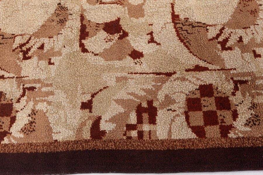 Mid-20th century French Bold Art Deco Beige, Brown Wool Rug by Noel Hostens BB6074