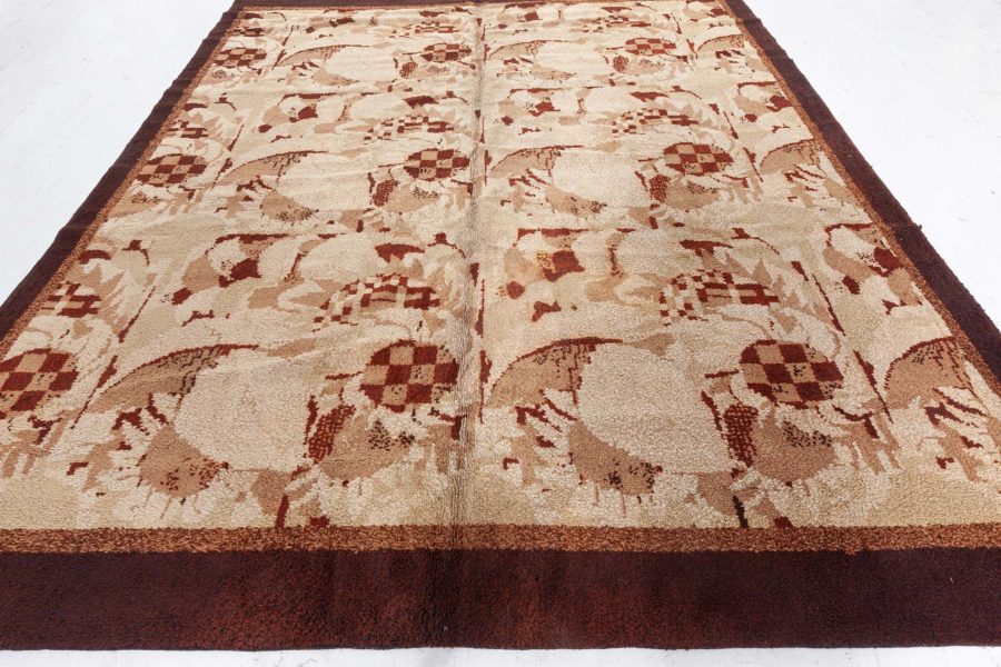 Mid-20th century French Bold Art Deco Beige, Brown Wool Rug by Noel Hostens BB6074