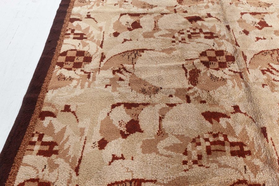 Mid-20th century French Bold Art Deco Beige, Brown Wool Rug by Noel Hostens BB6074