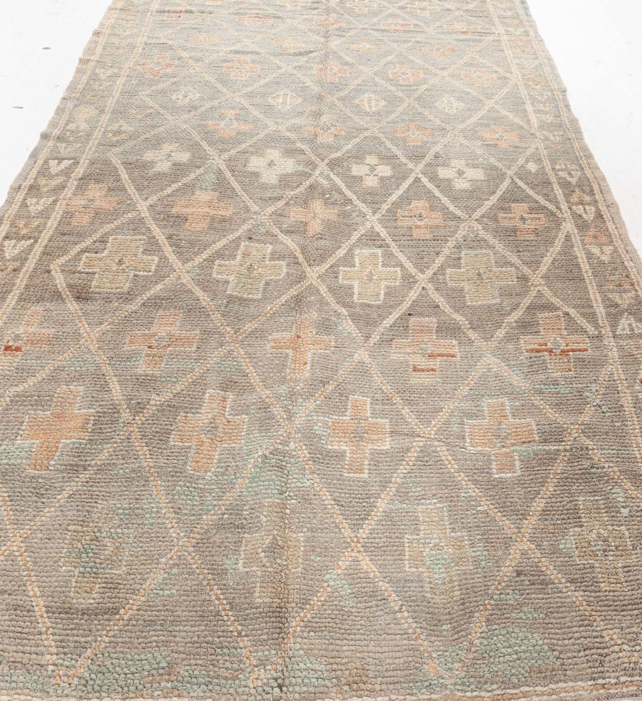 Vintage Moroccan Wool Rug with Tribal Geometric Design on Green Background BB6075