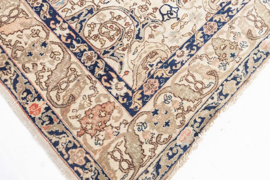 Midcentury Persian Tabriz Copper, Beige, Salmon and Inky Blue Handmade Wool Rug BB6097