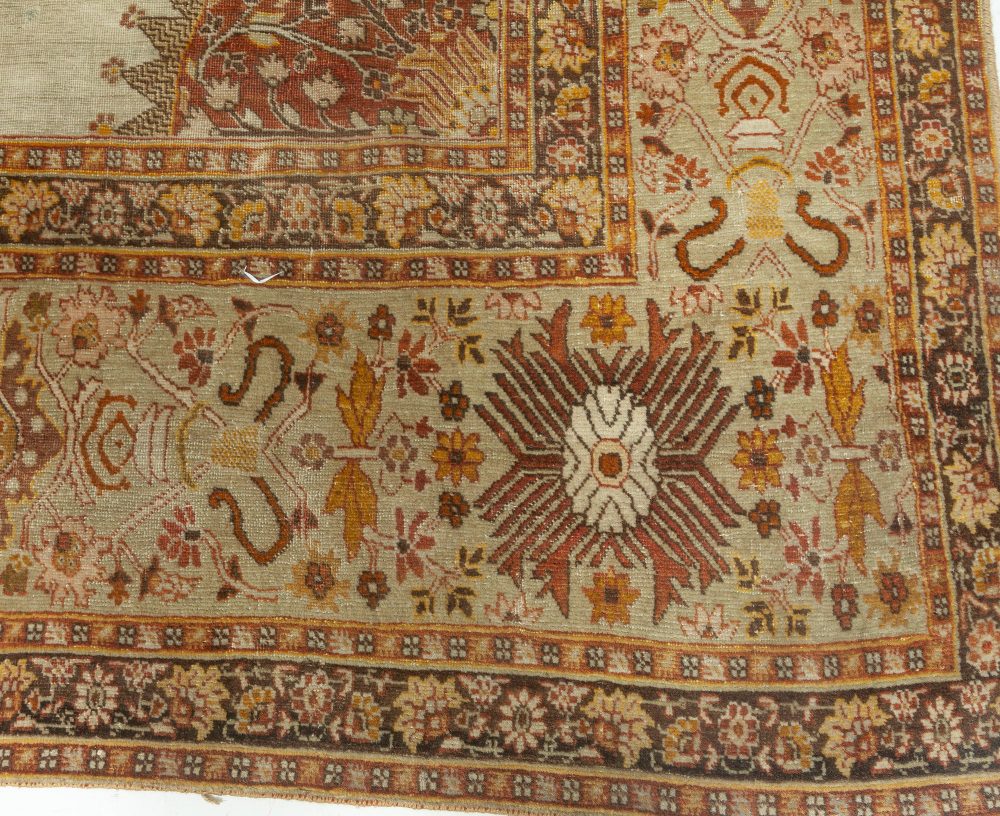 Antique Persian Tabriz Brick Beige, Red, Pale Orange and Chocolate Brown Rug BB6098