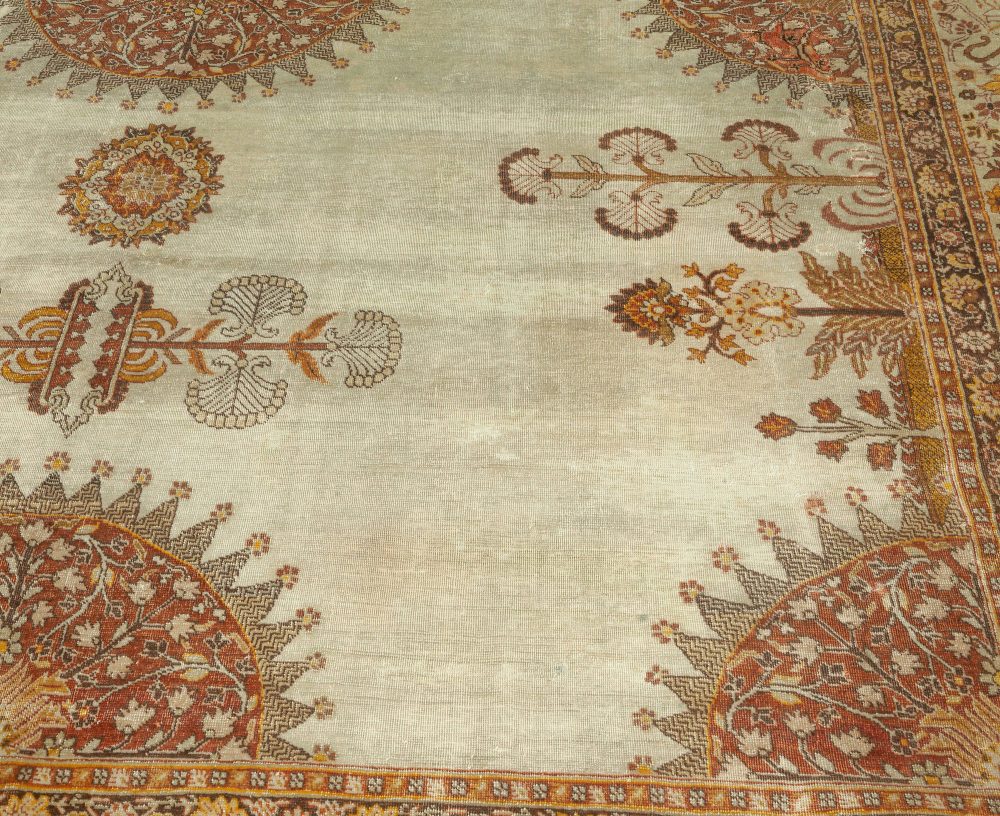 Antique Persian Tabriz Brick Beige, Red, Pale Orange and Chocolate Brown Rug BB6098