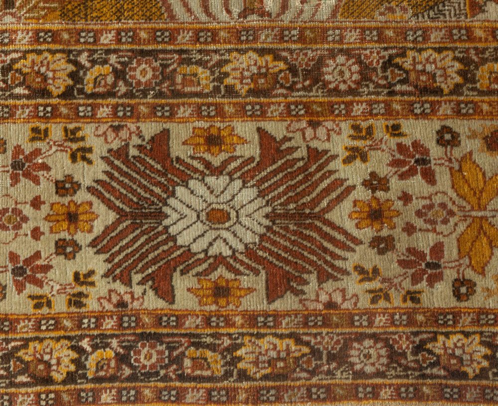 Antique Persian Tabriz Brick Beige, Red, Pale Orange and Chocolate Brown Rug BB6098