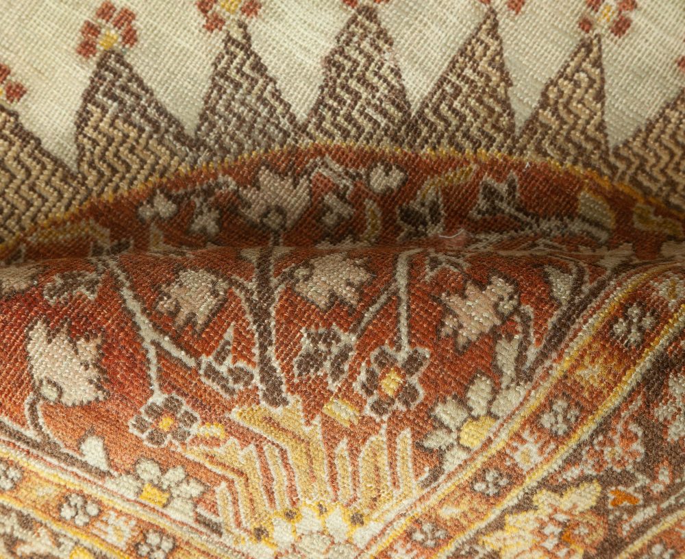 Antique Persian Tabriz Brick Beige, Red, Pale Orange and Chocolate Brown Rug BB6098