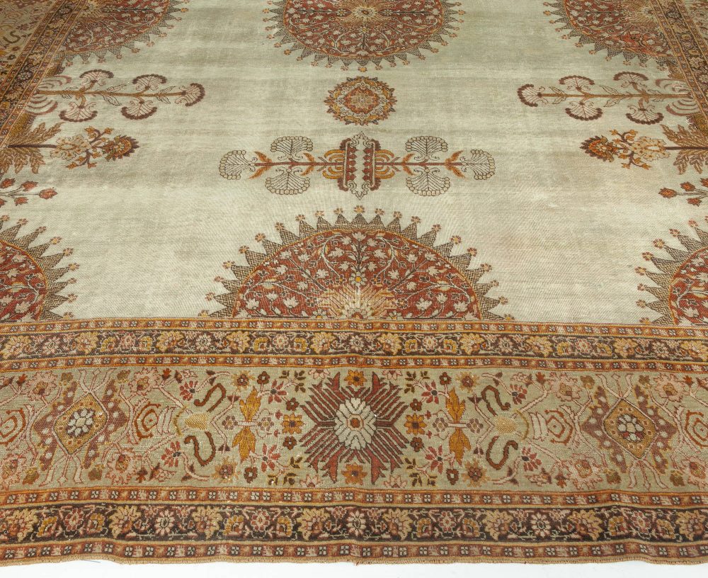 Antique Persian Tabriz Brick Beige, Red, Pale Orange and Chocolate Brown Rug BB6098