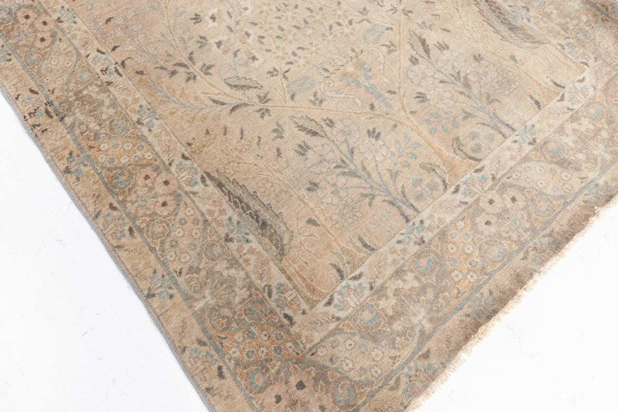 20th Century Persian Tabriz Gold Beige and Azure Handmade Wool Rug BB6108