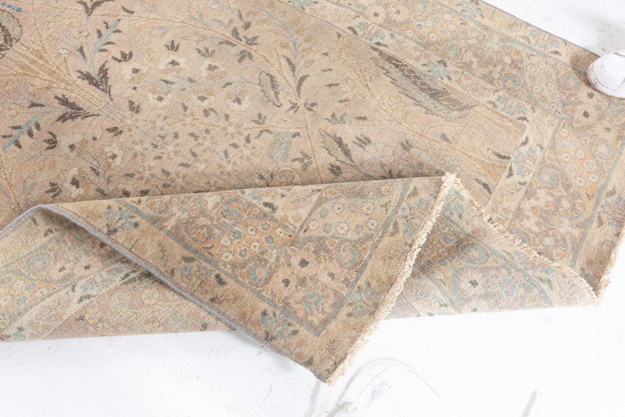 20th Century Persian Tabriz Gold Beige and Azure Handmade Wool Rug BB6108