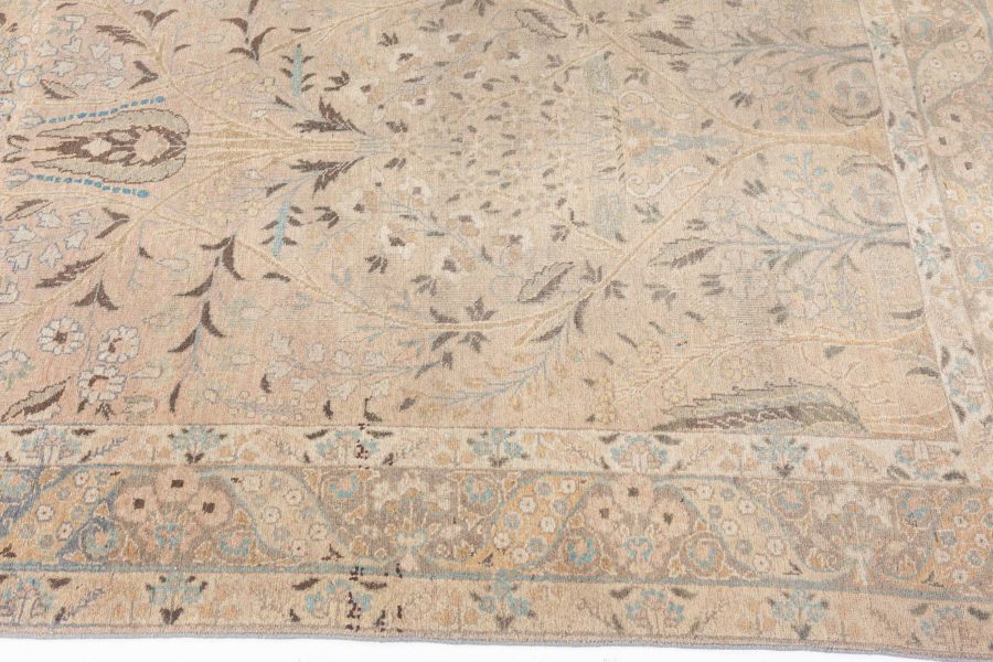 20th Century Persian Tabriz Gold Beige and Azure Handmade Wool Rug BB6108