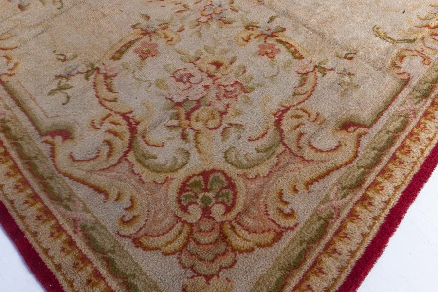 Oversized Savonnerie Antique Beige Handmade Wool Rug BB6129