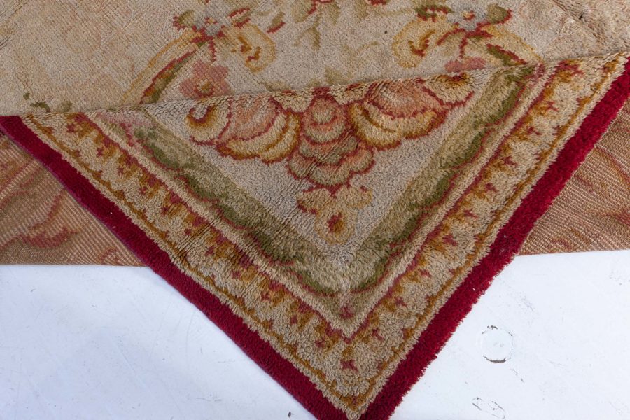 Oversized Savonnerie Antique Beige Handmade Wool Rug BB6129