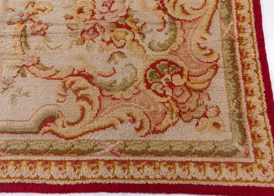 Oversized Savonnerie Antique Beige Handmade Wool Rug BB6129