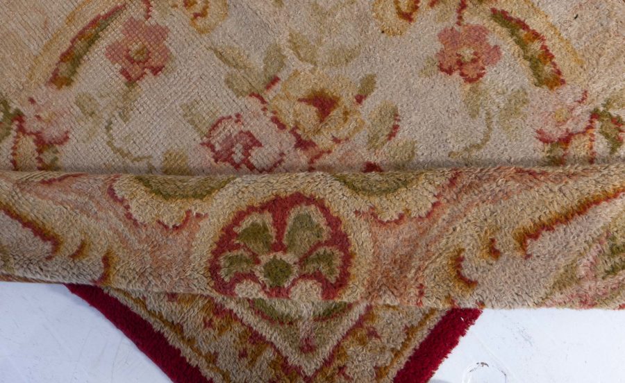 Oversized Savonnerie Antique Beige Handmade Wool Rug BB6129