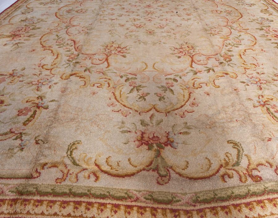 Oversized Savonnerie Antique Beige Handmade Wool Rug BB6129