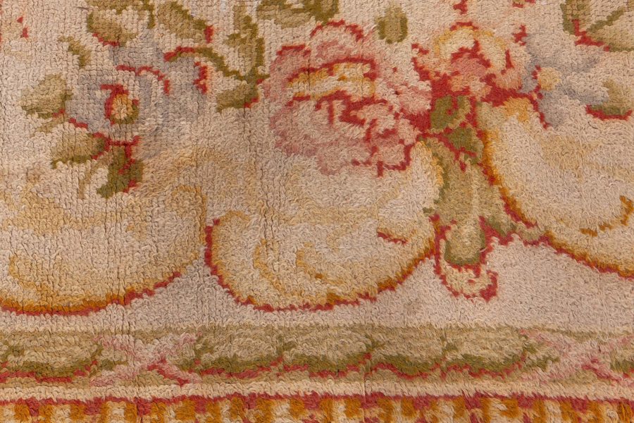 Oversized Savonnerie Antique Beige Handmade Wool Rug BB6129