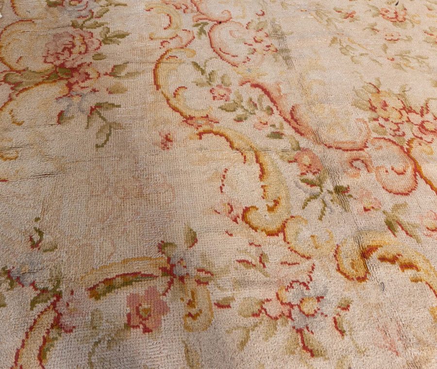 Oversized Savonnerie Antique Beige Handmade Wool Rug BB6129