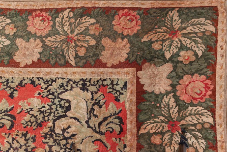 19th Century Bessarabian Brick Red, Green, Pale Moss and Pink Handmade Rug BB6135