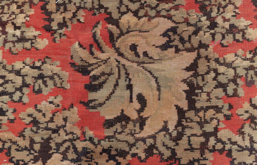 19th Century Bessarabian Brick Red, Green, Pale Moss and Pink Handmade Rug BB6135
