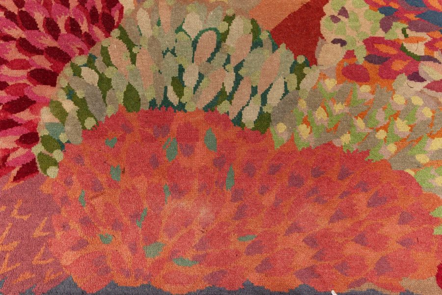 Vintage Colorful Floral French Art Deco Handmade Wool Rug BB6144